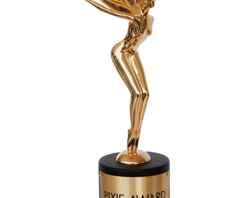 gold pixie award statuette against white