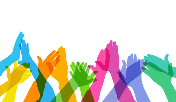 colorful silhouettes of Hands Clapping or applause, key worker, medical workers