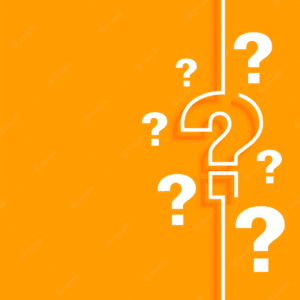 graphic of white question marks against an orange background