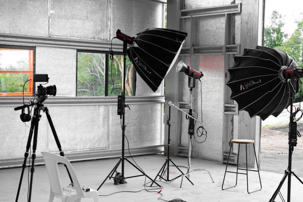 Behind the scenes of a video production setup
