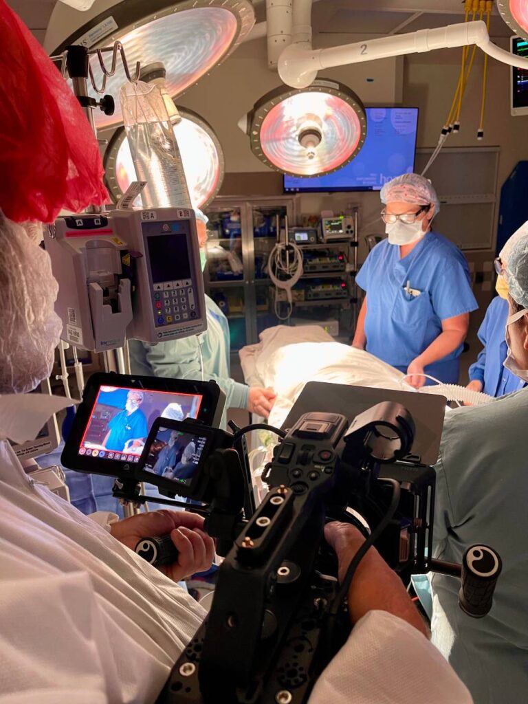 Medical video production inside a Hoag Hospital operating room in Newport Beach, CA