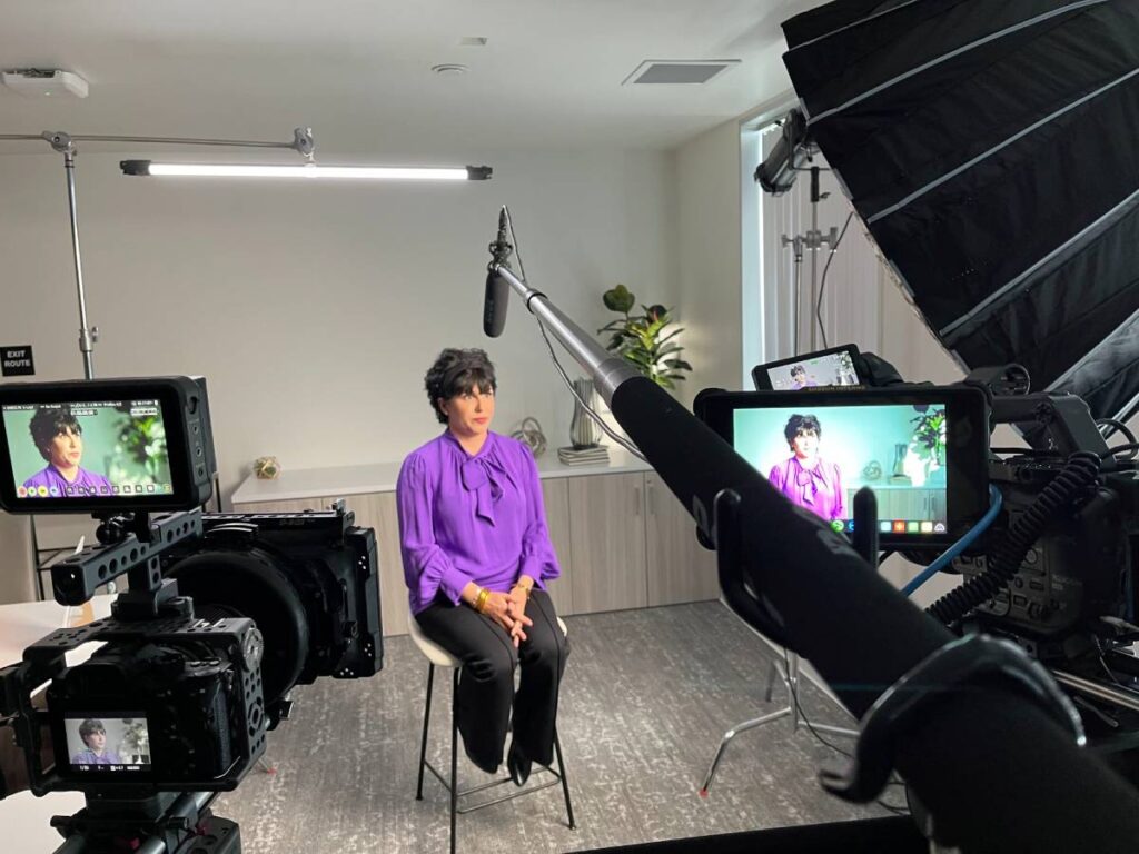 Professional interview video production setup for Hoag Hospital filmed in Newport Beach, CA by 336 Productions