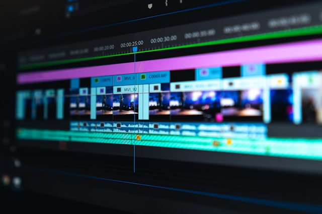 Close-up of a video editing timeline to prepare for web distribution